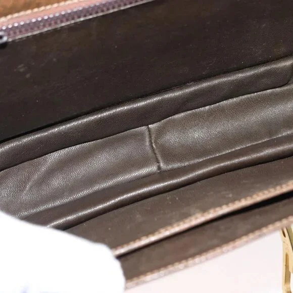 GUCCI Shoulder Bag Leather Brown Gold Auth am9842